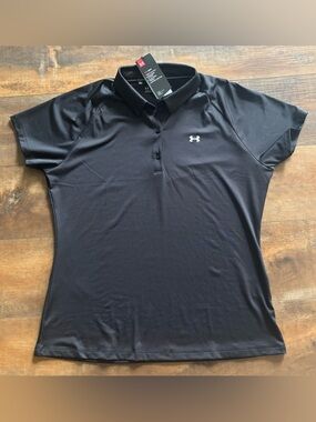 Under Armour Heat Gear Golf Tennis Pickleball Black Polo Shirt Top Women’s XL